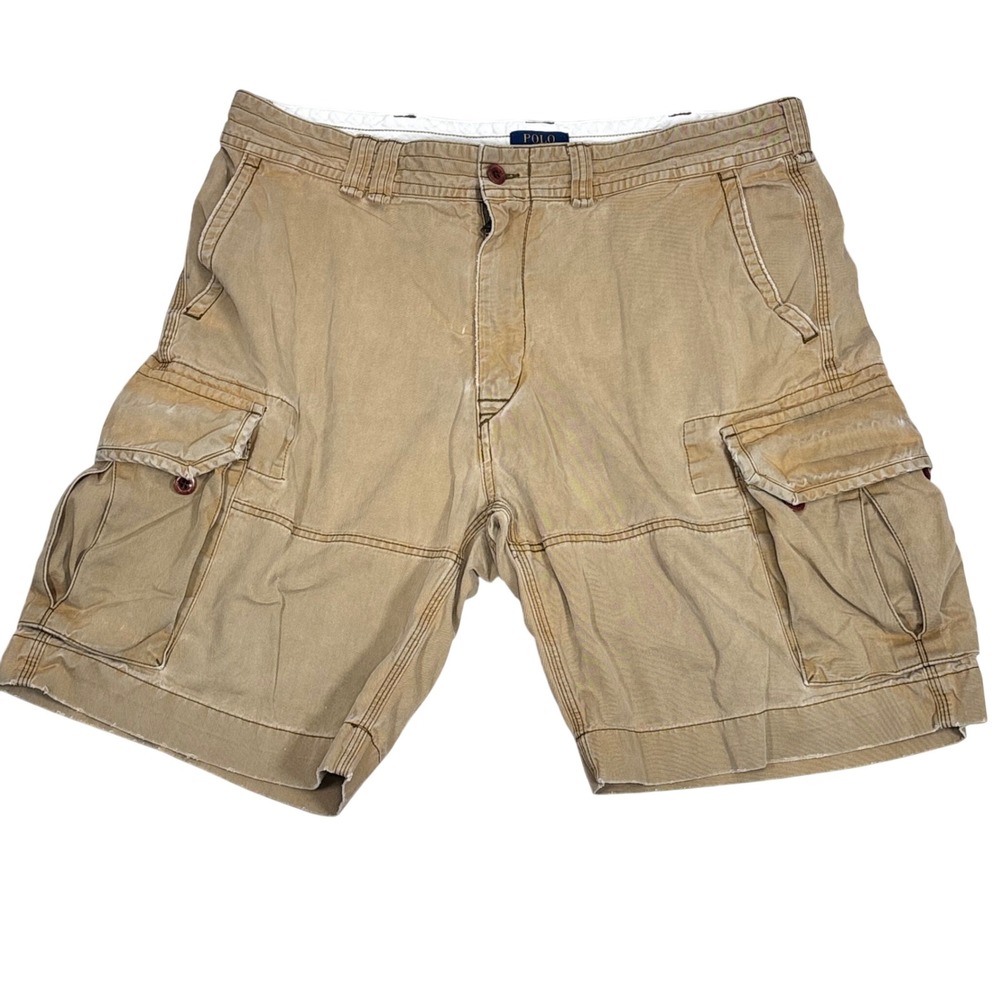 Polo Ralph Lauren Cargo Shorts Tan Classic Utility Grunge Gorpcore Baggy 38 Y2K